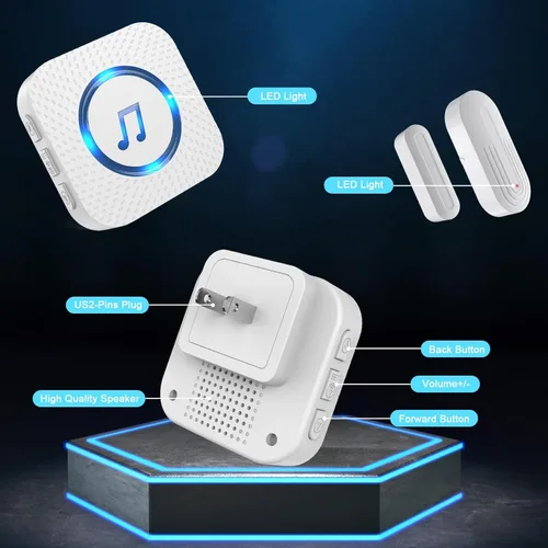 Miniatura 8 de SanJie Timbre Inalámbrico de Puerta con Sensor, Alarma de Entrada cuando la Puerta se Abre, para Negocios/Hogar/Niños, 5 Niveles de Volumen