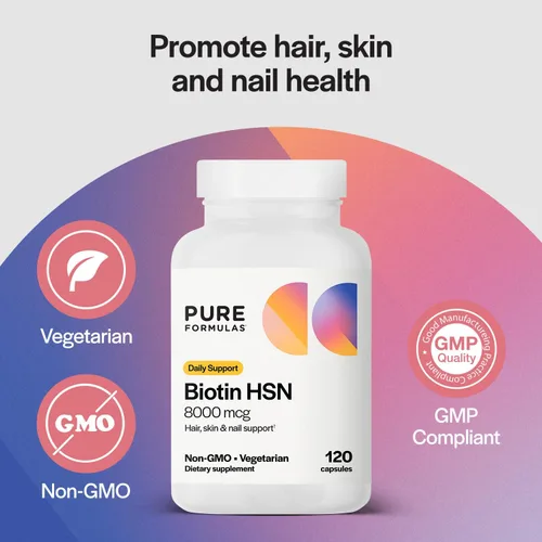 Miniatura 3 de PureFormulas Biotina 8000 mcg Cabello Piel Uñas Biotina Suplemento Biotina, Biotina Crecimiento del Cabello Vitaminas B7 Suplemento para Mujeres
