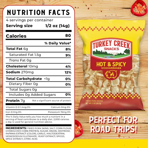 Miniatura 2 de Turkey Creek Chicharrones picantes y picantes, chicharrones de cerdo fritos – Pieles de cerdo con sabor picante – Bajo en carbohidratos, sin gluten