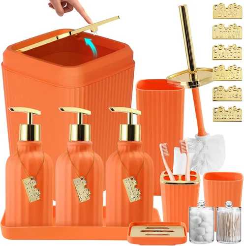 Miniatura 56 de 21PCS Bathroom Sets with Shower Curtain and Rugs Bathroom Accessories Set Beige Bathroom Set Complete with Trash Can, Toilet Brush, Qtip Holder &