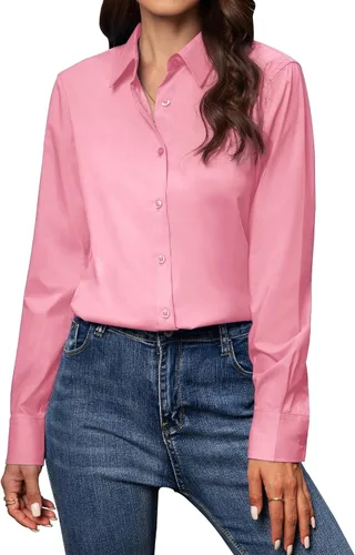 Miniatura 12 de Gleeivy Camisas con botones para mujer de ajuste clásico, camisa de vestir, camisa de trabajo, de negocios, casual, de manga larga, blusa, tops A