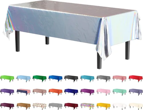 Miniatura 60 de Party Solids Paquete de 4 manteles de plástico color azul aguamarina, 54 x 108 pulgadas, mantel desechable para fiestas y pícnics