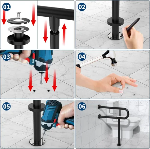 Miniatura 7 de ZUEXT - Riel de soporte para inodoro con soporte para papel higiénico de 24 x 28 pulgadas, barra de agarre antideslizante de pared a piso