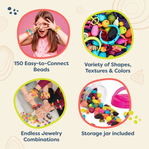Miniatura 4 de B. toys Pop Arty! 150 piezas - Kit de fabricación de joyas - Juego creativo de cuentas pop para niños - Kit de fabricación de joyas de bricolaje