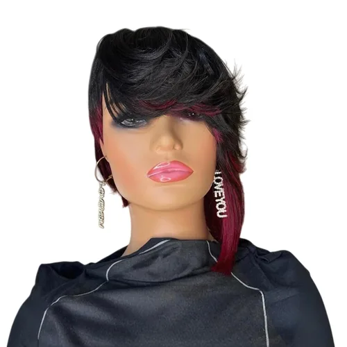 Miniatura 8 de PangDongLai Pelucas de cabello humano con corte Pixie para mujeres negras, pelucas de corte Pixie en capas con flequillo, sin pegamento, cabello