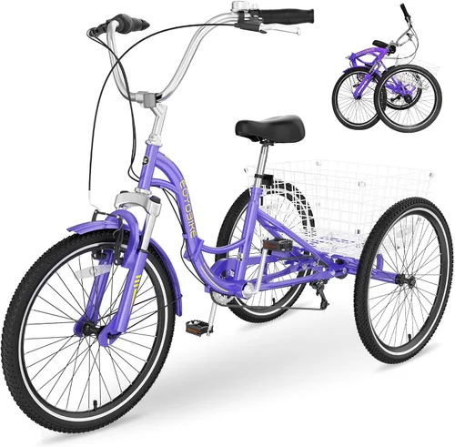 Miniatura 8 de Slsy Triciclos plegables para adultos, triciclos plegables para adultos de 7 velocidades, 20, 24, 26 pulgadas, 3 ruedas con triciclo plegable