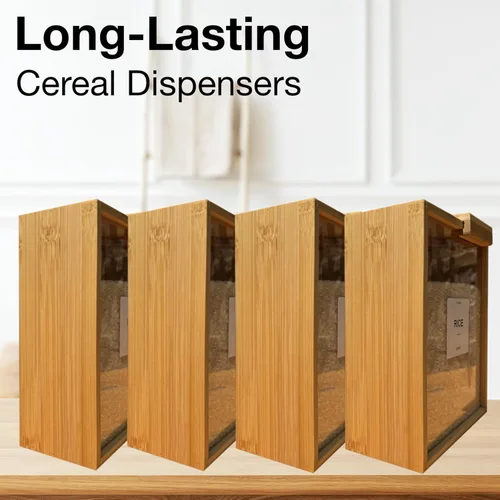 Miniatura 9 de AVARO Dispensador de alimentos – Dispensador de cereales de bambú de 2.2L para encimera y dispensador de arroz – Contenedores de almacenamiento
