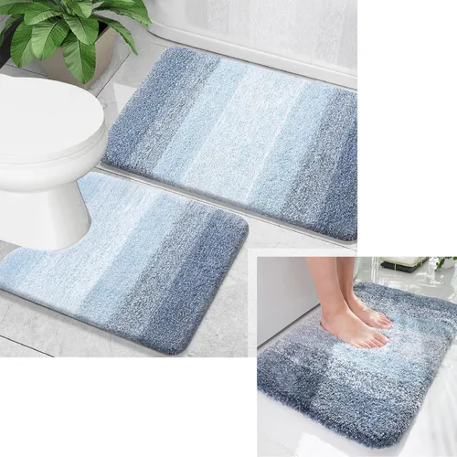 OLANLY Juego de 2 alfombras de baño y alfombras de baño ombré, tamaño de alfombra de baño 24 x 16 pulgadas y juego de alfombra de baño 24 x 16 + 24