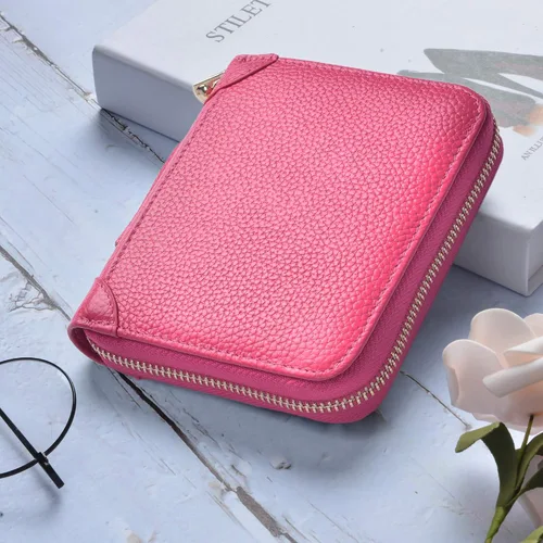 Miniatura 2 de Easyoulife Billetera Tarjetero de Tarjetas de Crédito para Mujer con Cremallera de Cuero y Bloqueo RFID, Rosa, medio