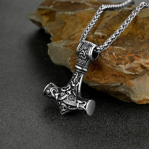 Miniatura 8 de FaithHeart - Collar con talismán escandinavo vikingo de martillo de Thor, joya original clásica de hombre de acero inoxidable, amuleto colgante