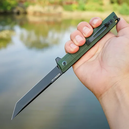 Miniatura 5 de Cuchillo plegable de bolsillo Flipper, hoja de acero DC53 y mango G10. Con clip de bolsillo y rompevidrios, cuchillo de bolsillo para hombres, Verde