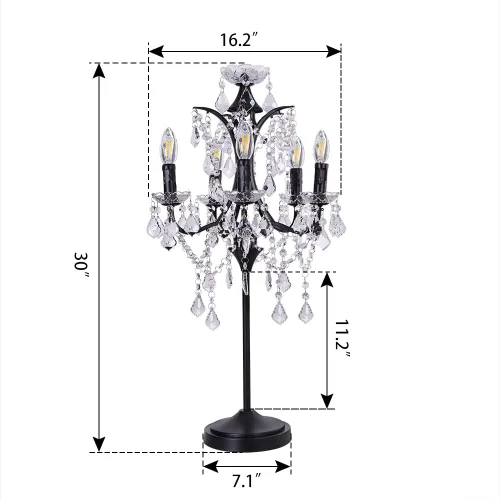 Miniatura 2 de TOCHIC Lámpara de Mesa Tradicional de Granja con 5 Luces, Lámpara de Cristal Artesanal Negra de 30 Pulgadas de Altura para Sala de Estar, Sala