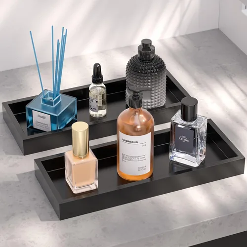 Miniatura 9 de Bandeja de tocador de baño para mostrador, bandeja decorativa de baño de bambú, bandeja de perfume para decoración del hogar, 11.3 pulgadas de largo
