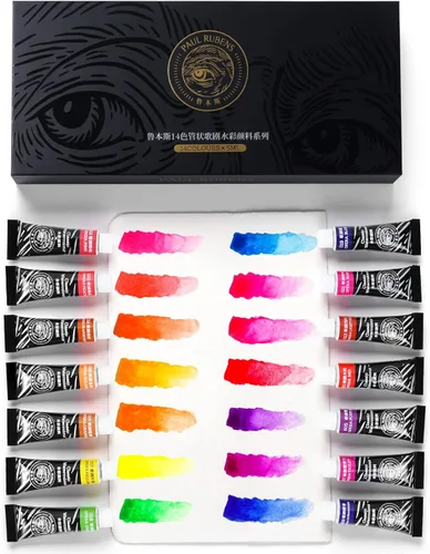 Paul Rubens Pintura de acuarela 14 colores neón vibrantes, tubos de acuarela de 5 ml cada tubo, suministros de arte para pintura de acuarela, cómic,
