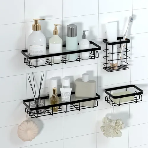 Miniatura 15 de Organizador de Cesta de Ducha con Ganchos, Estantes de Baño Autoadhesivos, Organizadores y Almacenamiento de Baño sin Taladro, Perfecto para RV