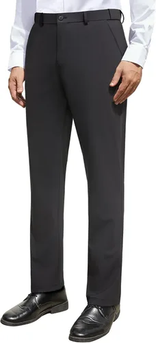 Miniatura 5 de Alimens & Gentle Pantalones de vestir elásticos para hombre, pantalones de golf sin planchado, cintura ampliable, parte delantera plana, pantalones