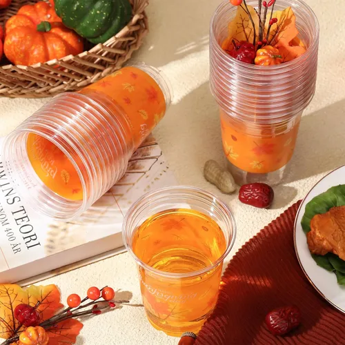 Miniatura 3 de Sliner Vasos de plástico desechables de Acción de Gracias, hojas de otoño y otoño, tazas de plástico transparente con patrón de hoja de arce