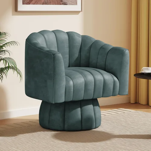 Miniatura 15 de Dewhut Silla giratoria decorativa, silla giratoria de 360° con reposabrazos, tapizada de piel sintética, sofá individual, silla de lectura para sala