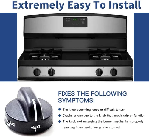 Miniatura 5 de 4 piezas 8273103 pomo de quemador de gas negro pieza de repuesto para estufa Whirlpool, reemplaza AP6012363, 8273107, 8273111, ER8273103,