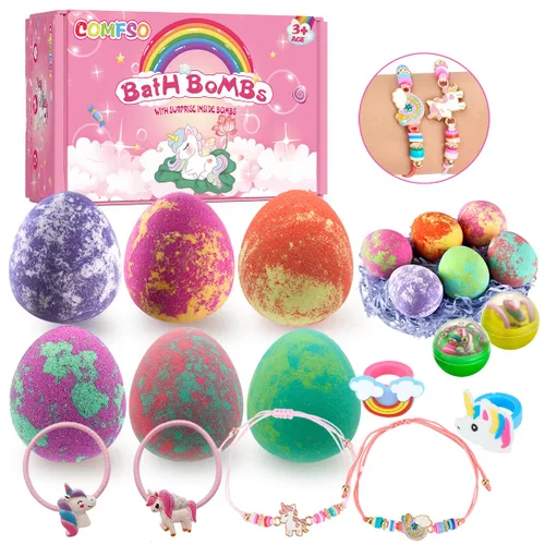 Miniatura 7 de Bombas de baño para niños – Bomba de baño de huevos de dinosaurio XL con juguetes sorpresa en el interior, juego de regalo de bomba de baño