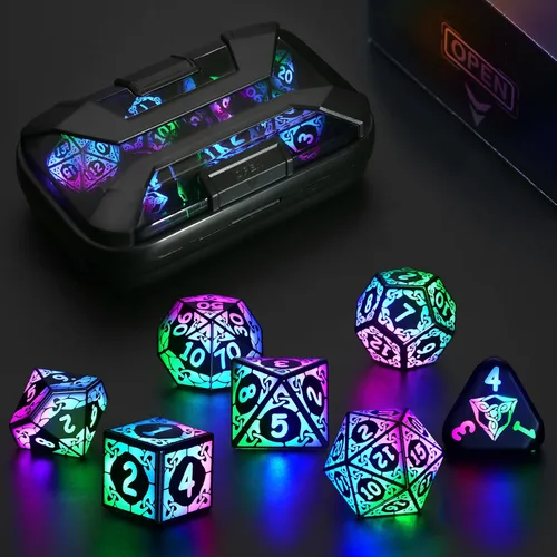 Miniatura 11 de Juego de dados LED DND, Juego de dados con luz recargable genial para mazmorras y dragones, dados poliédricos ZHOORQI D y D con caja de carga