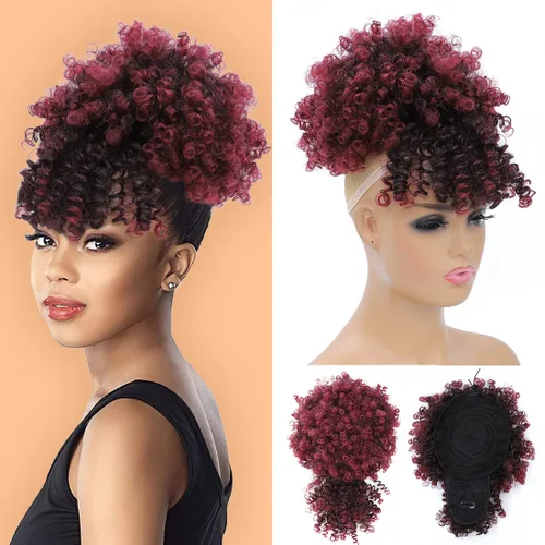 Miniatura 12 de Extensión de cola de caballo afro rizada Fayasu para mujeres negras, con cordón, cola de caballo con cabello rizado y flequillo, extensión
