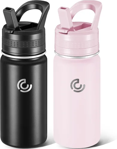 Miniatura 16 de 14 Oz Kids Water Bottle, Stainless Steel Water Bottle with Straws, Leak-Proof, BPA-Free, Insulated Water Bottles for School Boys & Girls Black