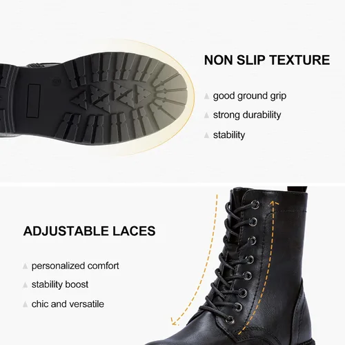 Miniatura 7 de Vepose Botas militares de combate para mujer, botas planas de tobillo en negro, con cremallera interior, estilo 925