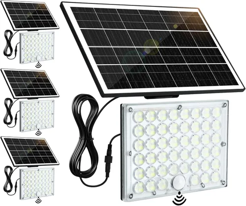 Miniatura 9 de Aialun 184 luces LED solares de inundación para exteriores, sensor de movimiento, luces de inundación solares con cable de 16.4 pies, impermeable