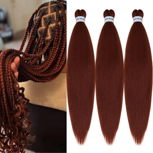 Miniatura 54 de pelo trenzado preestirado marrón, pelo trenzado Kanekalo, pelo trenzado preestirado de 26 pulgadas, 6 paquetes plegados, textura Yaki, extensiones