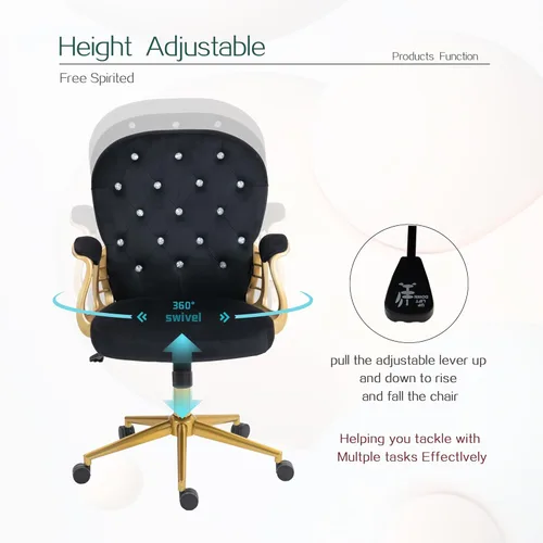 Miniatura 5 de Silla de escritorio de terciopelo para oficina en casa cómoda con base dorada, cómodas sillas giratorias de maquillaje para tocador con respaldo