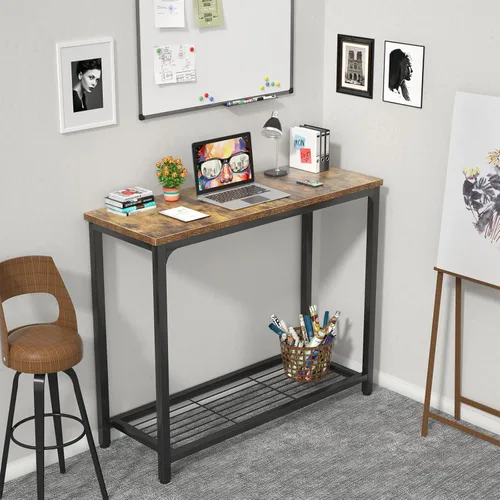 Miniatura 7 de Ecoprsio Mesa consola pequeña con estantes de malla, mesa de entrada de 2 niveles para entrada, pasillo delantero, pasillo, sofá, sala de estar