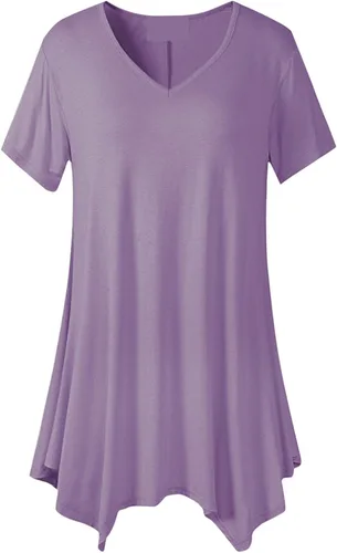 Miniatura 10 de Lindas camisetas de verano para mujer, suaves y fluidas, con cuello en V, manga corta, elegantes, casuales, con dobladillo irregular