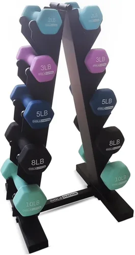 Miniatura 36 de HolaHatha Neoprene Dumbbell Weights Set w/Rack, Home Gym Equipment - Portable Weighted Exercise Dumbbells for Fitness, Training, and Lifting
