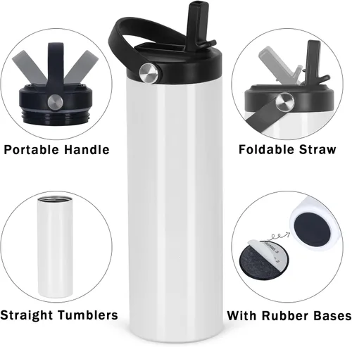 Miniatura 5 de Paquete de 8 Vasos de Sublimación a Granel de 20 onzas, Delgados, Rectos, Botellas Deportivas de Agua de Sublimación, Tazas de Acero Inoxidable