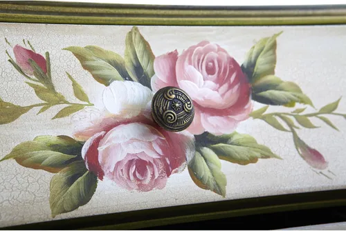 Miniatura 5 de Nearly Natural Mesita de noche antigua con mesita de noche de arte floral, beige/rosa/dorado, 23 x 14.5 x 34.5 pulgadas