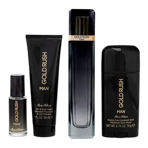 Miniatura 2 de Gold Paris Hilton Gold Rush Man Men 3.4oz EDT Spray, 0.5oz EDT Spray, 3.0oz Hair Body Wash, 2.75oz libre de alcohol, desodorante en barra 4 piezas