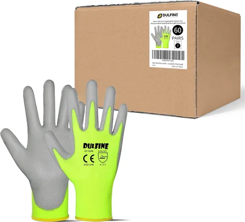 Miniatura 18 de DULFINE Guantes de trabajo de seguridad con revestimiento de poliuretano para hombres y mujeres - 12 pares, guante de punto sin costuras negro
