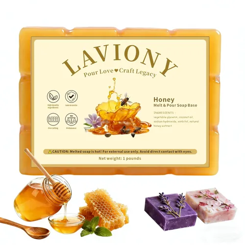 Base de jabón de miel - Base de jabón hidratante para derretir y verter para manualidades, precortada, totalmente natural y suave para la piel,