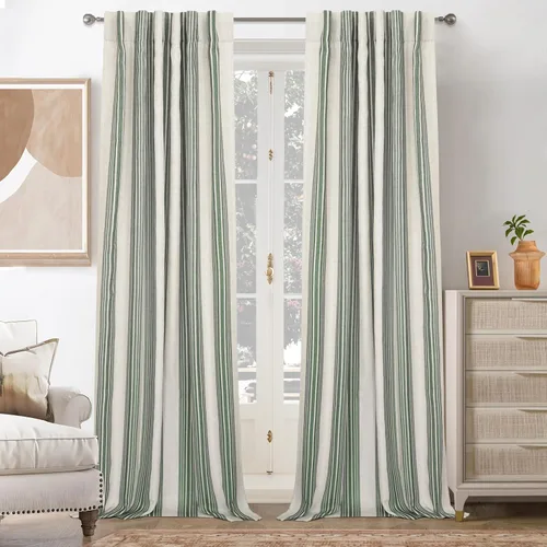 Miniatura 56 de DriftAway Chris Linen - Cortinas opacas con capa térmica y reductora de sonido, 63 pulgadas de largo para dormitorio, cortinas estampadas a rayas
