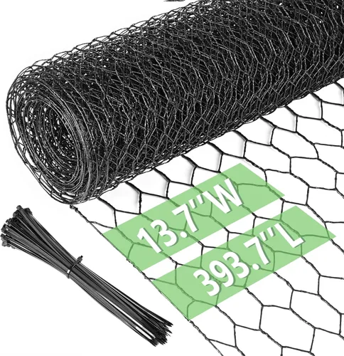 Miniatura 28 de Alambre de pollo de 13.7 pulgadas x 393.7 pulgadas, malla galvanizada hexagonal para jardín, valla de jardín para mascotas, conejos, pollos con 100