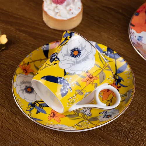 Miniatura 7 de KAMMAK - Juego de 2 tazas de té y platillos, tazas de café de porcelana reforzadas, tazas de expreso apilables de 5.7 onzas, demitasses de cerámica