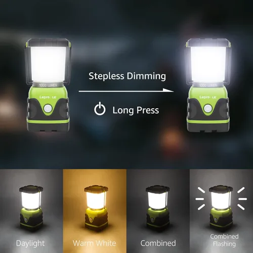 Miniatura 4 de LE Luz LED portátil de 1000 LM, atenuable, linterna para acampar de 4 modos, resistente al agua, lámpara que funciona a batería para el hogar