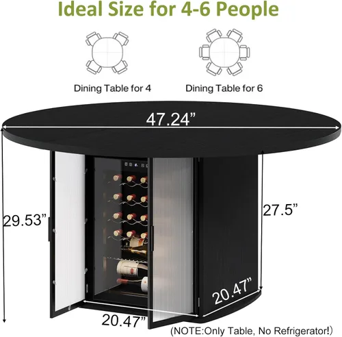 Miniatura 2 de IBF Mesa de comedor redonda negra para 4-6, mesa de cocina de 47 pulgadas con espacio para refrigerador, mesas de comedor modernas