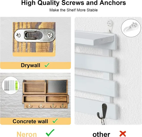 Miniatura 4 de Porta llaves para pared, organizador de correo con montaje en pared con ganchos para llaves y soporte para billetera, almacenamiento para gafas