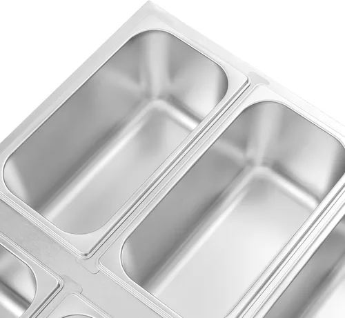 Miniatura 3 de Calentador de alimentos comercial de 6 bandejas, mesa de vapor eléctrica de 850 W, 3.2 cuartos de galón, encimera de buffet Bain Marie de acero