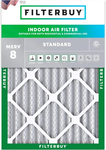 Filterbuy Filtro de aire 10x17x2 MERV 8 Essential Dust & Allergy Defense (paquete de 1), filtros exteriores plisados electrostáticos para sistema de