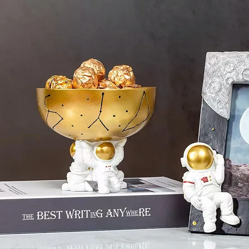 Miniatura 2 de Esculturas familiares de astronautas, familia de 3 figuras de astronautas, decoración de dormitorio con temática espacial, decoración de escritorio