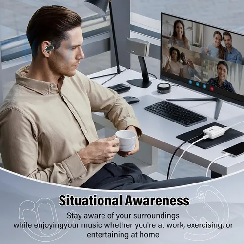 Miniatura 6 de Auriculares de oreja abierta, Bluetooth 5.4, auriculares de conducción de aire de 36 horas de reproducción con micrófono, auriculares ajustables
