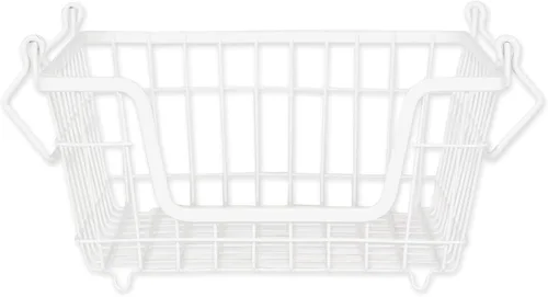 Miniatura 10 de DII - Cubo de almacenamiento apilable de malla de alambre de metal, grande y rectangular, 33 x 25 x 28 cm, blanco Negro